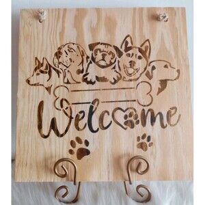 Handmade Dog Welcome Home Decor Wood Burnished 12 X 12" Plaque Wall Hanging New